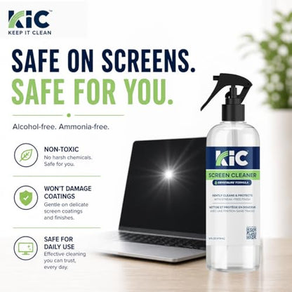 KIC> CrystalVu Screen Cleaner Spray Kit with Microfiber Cleaning Cloth – Streak-Free for TV, Phone, Laptop, Monitor & Tablet – NSF Certified Safe Formula – 1 Reusable Microfiber Towel - 16oz - size: 16 Fl Oz (Pack of 1)