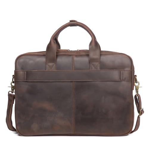 Leather Briefcase for Men 17Inch Laptop Messenger Bags Business Travel Handcrafted Laptop Bag with YKK Zipper Gift - color: Dark Brown