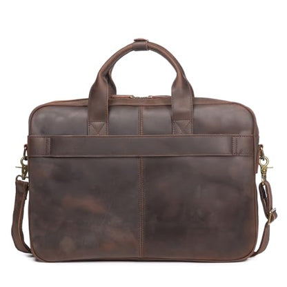 Leather Briefcase for Men 17Inch Laptop Messenger Bags Business Travel Handcrafted Laptop Bag with YKK Zipper Gift - color: Dark Brown