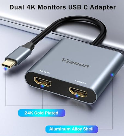 USB C to Dual HDMI Adapter 4K@60HZ, USB C Hub HDMI Adapter for Dual Monitors with USB-A 3.0, 100W PD Compatible for MacBook Air/Pro, More Thunderbolt 3/4 Laptop - style: 4 IN 1 Dual HDMI