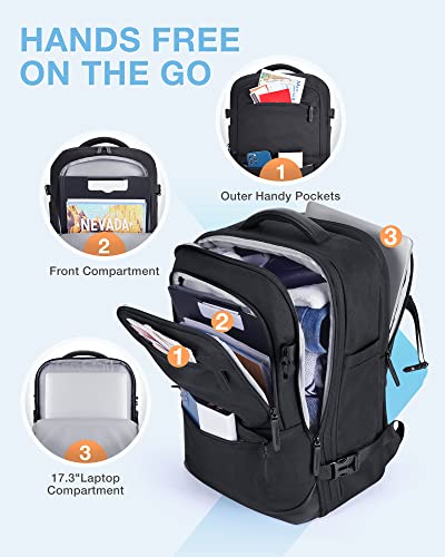 BAGSMART 37L Expandable Travel Backpack Compression Carry On Daypack | Weekender Bag Fits 17" Laptop. Water Resistant Luggage with Packing Cubes and Shoe Pouch. - color: Obsidian Black