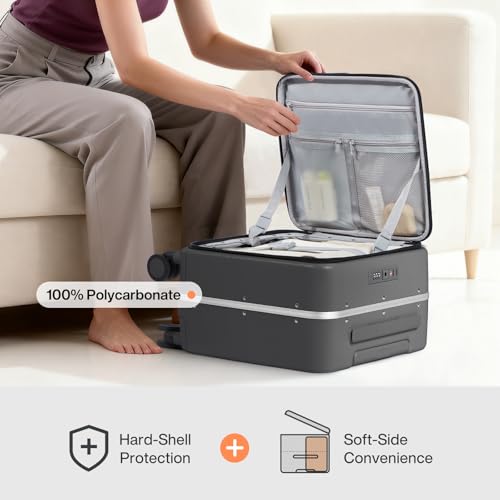 mixi 17x14x9 Carry On Luggage Underseat PC Hard Shell Suitcase Top Opening Aluminum Frame Travel Suitcases with Wheels, Rock Gray - color: Rock Gray, size: 17x14x9 Inch