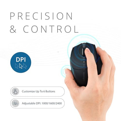 Kensington Wireless Mouse, Pro Fit Ergo MY435 EQ Rechargeable Mouse, Fits Small to Medium-Size Hands, Programmable Buttons, Quiet-Click Buttons, Bluetooth 5.0 & 2.4GHz Connection - Black (K72501NA) | Fits small to medium hands, programmable and quiet-clic