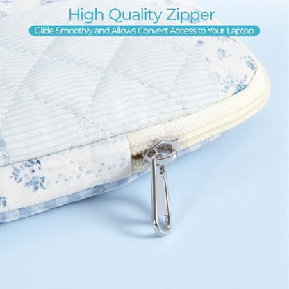 13-14 inch Cotton Quilted Laptop Sleeve for Women, Aesthetic Puffy Laptop Case Carrying Bag Compatible with MacBook Air/Pro 13/Pro 14, Soft Computer Liner Bag (Green Blue Pin, 13.3 inch) - color: Green Blue Pin, size: 13.3 inch
