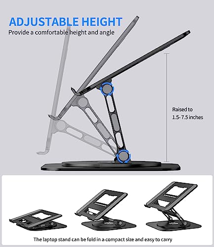 AOEVI Adjustable Laptop Stand with 360 Rotating Base, Stable Computer Stand for Laptop Ergonimic Foldable Laptop Riser for Desk Compatible with MacBook Pro/Air Notebook up to 16 Inches, Black - color: Black