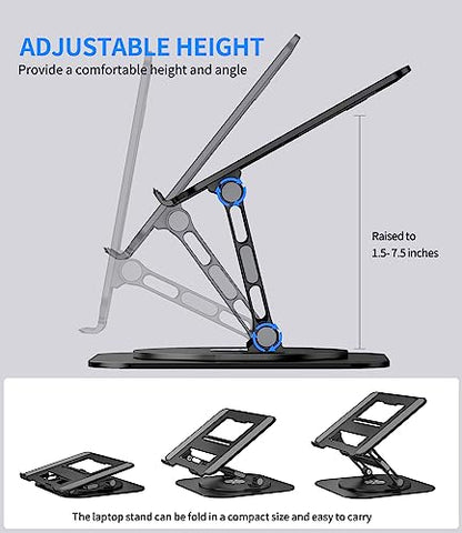 AOEVI Adjustable Laptop Stand with 360 Rotating Base, Stable Computer Stand for Laptop Ergonimic Foldable Laptop Riser for Desk Compatible with MacBook Pro/Air Notebook up to 16 Inches, Black - color: Black