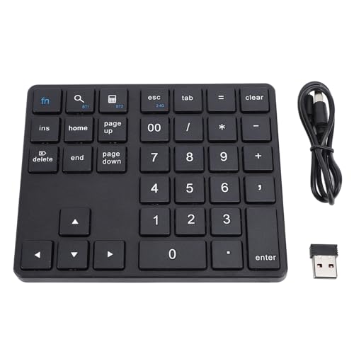 Gugxiom Bluetooth Number Pad, 2.4G Numeric Keypad Numpad, 35 Keys, Rechargeable Financial Accounting Numeric Pad for Laptop Desktop PC (Black)