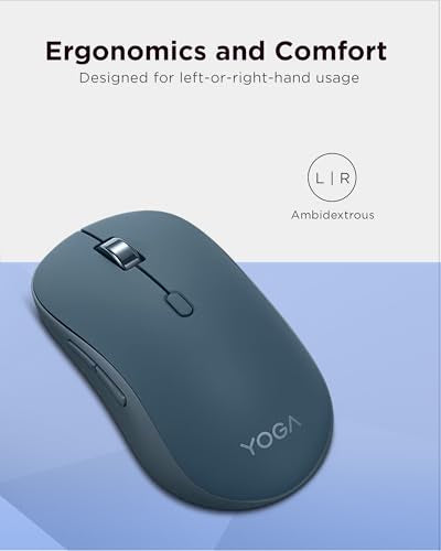Lenovo Yoga Bluetooth Silent Mouse, 3 Level DPI Adjustment, 36 Month Battery Life, Bluetooth 5.3, 3 Device Paring, Whisper Quiet, Programmable Buttons, Smooth Finish, Tidal Teal - color: Tidal Teal