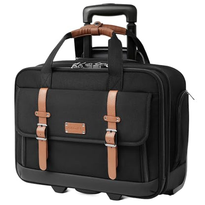 Rolling Laptop Bag, Briefcase for Men and Women, 16 Inch Computer Bag with Wheels Underseat Carry on Luggage, Laptop Briefcase Case for Work, Travel, College Teacher, Mobile Office Bag, Brown - color: Brown
