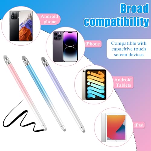 Bopomofo 3PCS Stylus Pen for Touchscreen,High Sensitivity & Precision | Metal Barrel,Fiber Tip,No Charging,Compatible with iPhone iPad Android Microsoft Surface Nintendo Switch Touch Screen - color: C-Purple/Pink/Blue