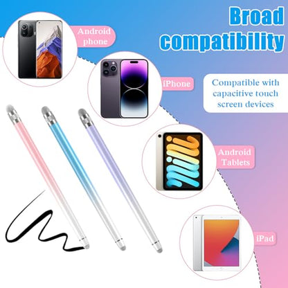 Bopomofo 3PCS Stylus Pen for Touchscreen,High Sensitivity & Precision | Metal Barrel,Fiber Tip,No Charging,Compatible with iPhone iPad Android Microsoft Surface Nintendo Switch Touch Screen - color: C-Purple/Pink/Blue