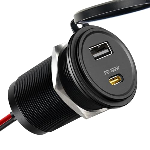 118W 12V USB Outlet, 100W Type-C PD3.0 Laptop Car USB C Socket | 100W+18W Fast charging, PD3.0+QC3.0, All Aluminum Design, Cigarette Lighter Replacement, For RV Boat Truck Van Car Camper - color: 1Pcs
