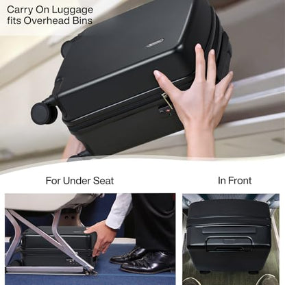 Hanke 16 Inch Underseat Small Carry On Luggage, Hard Shell with TSA Lock | PC Hard Shell, 14" Padded Laptop Pocket, Multi-Compartment, 8 Spinner Wheels, Lightweight, Short Trip - color: Jet Black, size: 16 Inch