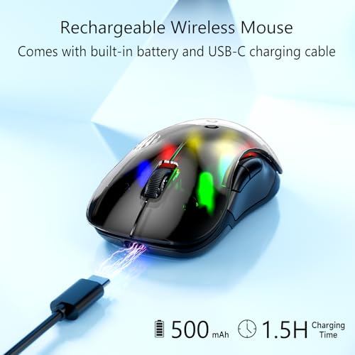 memzuoix 2.4G LED Wireless Mouse, Rechargeable Ergonomic Mouse with Detachable Cover, 1200 DPI Portable Optical Computer Mouse with USB Receiver for Laptop, PC, Desktop and MacBook, 5 Buttons-Black - color: Black