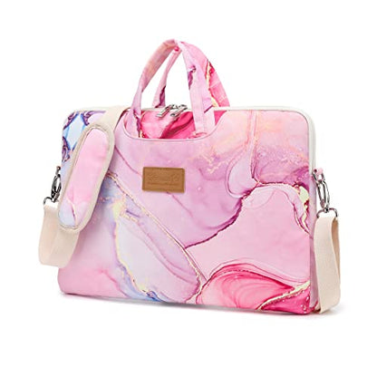 canvaslife Pink marble Patten Waterproof Laptop Shoulder Messenger Bag Case Sleeve for 14 Inch 15 Inch Laptop Case Laptop Briefcase 15.6 Inch - color: Pink Marble, size: 15 inch/15.6 inch