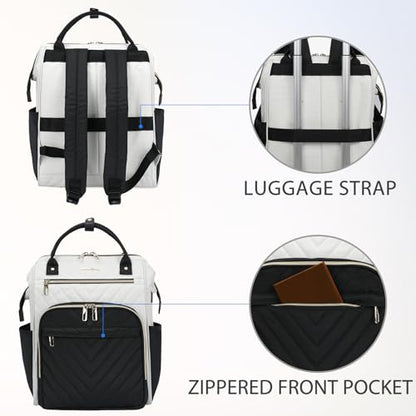 VANKEAN 18 Inch Laptop Backpack for Women Large Capacity Waterproof Daypack - color: Beige/Black, size: 18 Inch