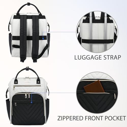 VANKEAN 15.6 Inch Laptop Backpack for Women Large Capacity Waterproof Daypack - color: Beige/Black, size: 15.6 Inch