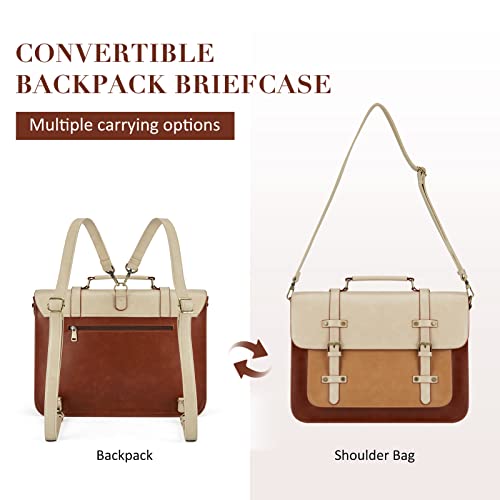 ECOSUSI Laptop Bag for Women Vegan Leather Messenger Bag Fashion Briefcase Computer Satchel Bag - color: Brown