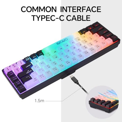 CHONCHOW Mini RGB 60% Gaming Keyboard, 68 Keys Small Compact USB Wired Rainbow Light Up Backlit Gaming Keyboard for Xbox PS4 PS5 PC Laptop Gamer(White-Black)