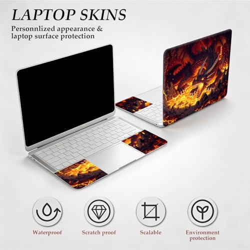 DEGDFSGR 12.1-15.6 Inch Universal Reusable Laptop Skin Sticker Decal, Waterproof Removable Protector for Notebook Cover, Scratch-Resistant Vinyl Cuttable Full Wrap Sticker, Fire Dragon Lava Cave - color: Fire Dragon Lava Cave