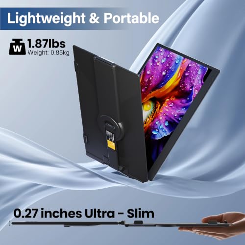 CIDETTY Laptop Screen Extender Monitor Portable, 14" Ultra-Thin Dual Laptop Monitor FHD 1080P IPS, USB-C/HDMI Plug & Play Travel Monitor for 13-17" Laptops, Compatible with Wins/Mac/Chrome/Switch