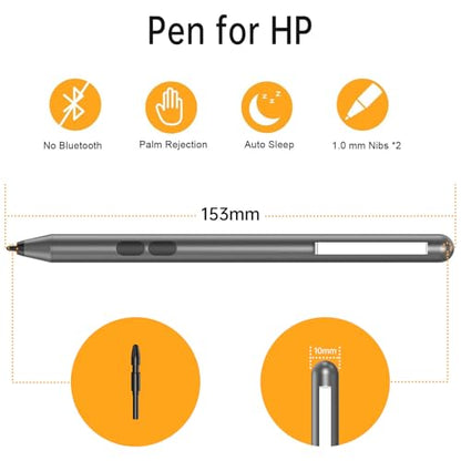Stylus Pen for HP Omnibook/Envy/Spectre/Pavilion x360, 1024 Pressure | MPP 1.51 Stylus Pen with Palm Rejection, 2500H Battery Digital Pen with Eraser for Drawing/Note-Taking, AAAA Battery Included - color: Grey