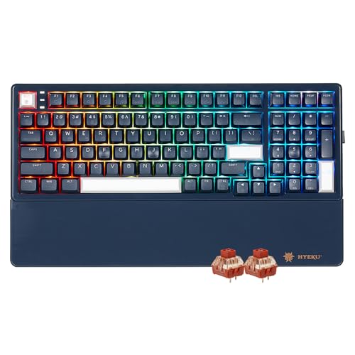 Hexgears E4Pro Wireless Creamy Mechanical Keyboard with Number Pad, Hot Swappable Custom Keyboard with Wrist Rest,Pre-lubed Tactile Switches,Gasket Structure,RGB Backlit Gaming Keyboard (Dark Blue) - color: Dark Blue-99keys, size: Tactile