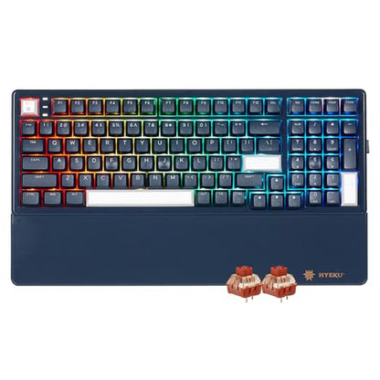 Hexgears E4Pro Wireless Creamy Mechanical Keyboard with Number Pad, Hot Swappable Custom Keyboard with Wrist Rest,Pre-lubed Tactile Switches,Gasket Structure,RGB Backlit Gaming Keyboard (Dark Blue) - color: Dark Blue-99keys, size: Tactile