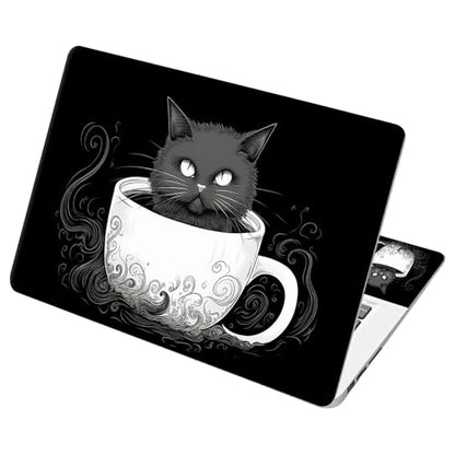 Universal Laptop Skin Sticker with 2 Wrist Pad Decals, 3-Piece Removable Vinyl Laptop Cover, Coffee Cat Waterproof Anti-Scratch, Easy-Trim Fit for 13.3" 14" 15.6" Laptops - color: Coffee Cat