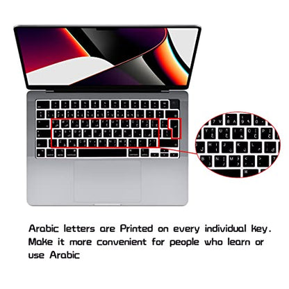 HRH Keyboard Cover Skin EU for MacBook Air 13”15"(M5-M2)&Pro 14”16"(M5-M1) | Arabic,Black,2026-2021,A3426 A3427 A3434 A2992 A2918,Neo 13"A18,Precise Fit,Dust Proof,Waterproof,Durable,Keyboard Accessory - color: Arabic
