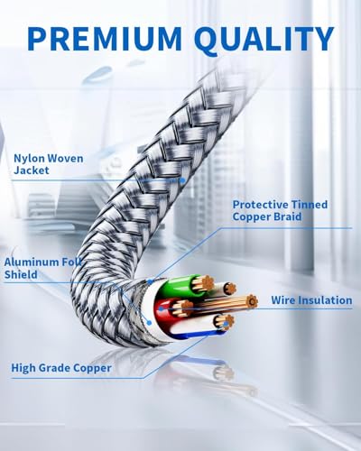 3 Prong AC Laptop Power Cord,6.6FT/2M Universal Power Cable Braided 3 Pin Power Cable for DellHP LG Lenovo Asus Acer Toshiba Laptops/Notebooks,Monitors,Printers,NEMA 5-15P to C5 Power Cord - size: 6.6 feet
