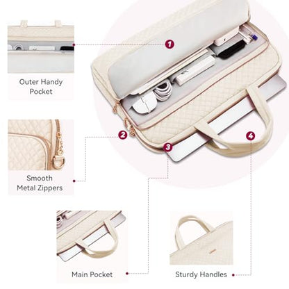 Laptop Case Bag Women Men Computer Sleeve Compatible with MacBook/Dell/HP/Acer/ASUS, Waterproof Shoulder Carrying Briefcase, Beige, 15.6-16 Inch - color: Beige, size: 15.6 Inch