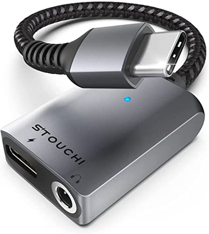 Stouchi 2-in-1 USB C to 3.5mm Headphone Charge Adapter AUX Mic Jack | PD Fast Charging High Resolution DAC for Earphones iPhone 17 16 15, Galaxy S25 /24/S24+/S23/S22/S21, iPad Pro, Pixel 9/8/7 - color: Grey