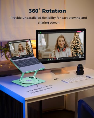 Aoviho 360° Rotating Laptop Stand for Desk | Adjustable, Foldable, Portable Aluminum Ergonomic Riser | Compatible with MacBook, Dell, HP & All Laptops 10-16 inch | Mint Green - color: Mint Green
