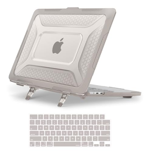 MOSISO Compatible with MacBook Air 13 inch Case M5 M4 M3 M2, Khaki | 2 in 1 Kit Honeycomb Shock Resistant Hard Case with Foldable Kickstand for MacBook Air 13.6 2026-2022 A3449 A3240 A3113 A2681 - color: Khaki