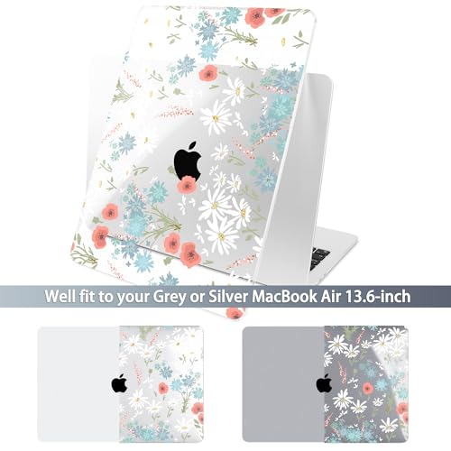 Batianda LumiArt Case for MacBook Air 13.6" M2-M5 Chip, White Flower | 4-in-1 Set with Bright Color Botanical Design, Lightweight Slim Hard Shell Protection For School Girls Women and Travelers - color: Cute White Flower