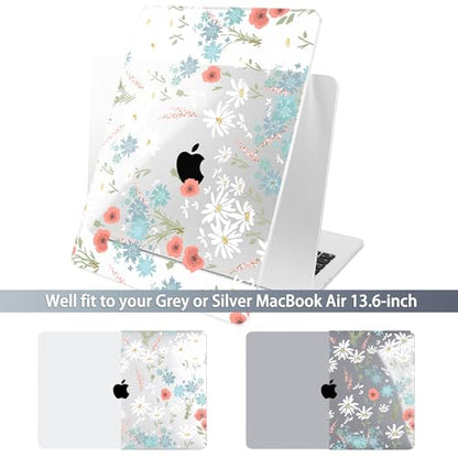 Batianda LumiArt Case for MacBook Air 13.6" M2-M5 Chip, White Flower | 4-in-1 Set with Bright Color Botanical Design, Lightweight Slim Hard Shell Protection For School Girls Women and Travelers - color: Cute White Flower