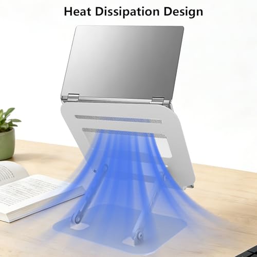 Adjustable Laptop Stand Computer Riser for Desk, Silver | Stable Metal Base, Height & Angle Adjustment, Ergonomic & Foldable, Heat Dissipation Design, Wide Compatibility - color: Silver