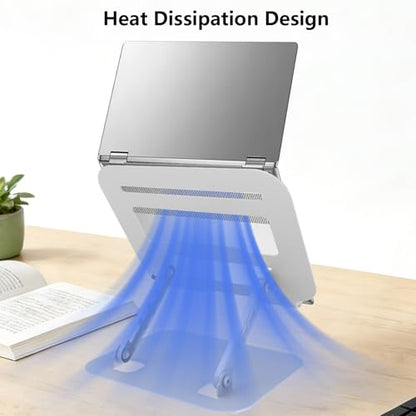 Adjustable Laptop Stand Computer Riser for Desk, Silver | Stable Metal Base, Height & Angle Adjustment, Ergonomic & Foldable, Heat Dissipation Design, Wide Compatibility - color: Silver
