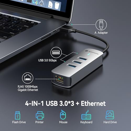 Yottamaster 4-in-1 USB A 3.0 Hub with Gigabit Ethernet – 3X USB-A 3.0 Ports, Aluminum LAN Converter, Plug and Play for MacBook Pro/Air, XPS, Windows, Mac OS, Linux, NAS - color: USB-A 1000Mbps
