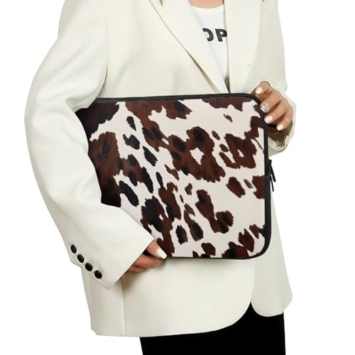 Black Brown Cow Print 15 Inch Laptop Sleeve Shockproof Slim Tablet Carrying Case Bag Easy to Carry - color: Black Brown Cow, size: 15 Inch