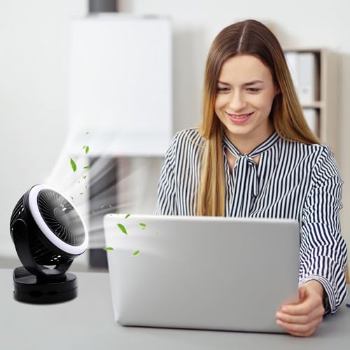 Rechargeable RV Cooling Fan Light, 4-Speed Portable Desk Fan, Dia: 5.5inch, Rotatable Clip-On & Wall-Mount Fan for Home Office RV Travel, 5000mAh Battery - color: Black