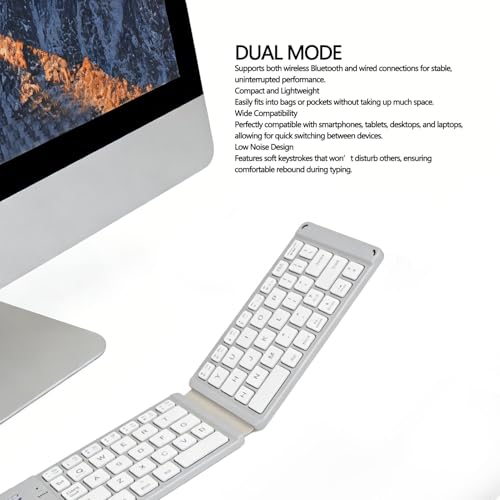 LICAEVEY Foldable Bluetooth Keyboard, Slim Portable Wireless Dual Mode with Silent Operation and Soft Keystrokes, for Smartphones Tablets Laptops Desktop Travel Outdoor Work (White)
