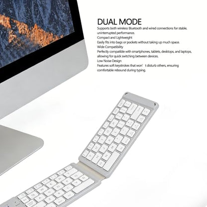 LICAEVEY Foldable Bluetooth Keyboard, Slim Portable Wireless Dual Mode with Silent Operation and Soft Keystrokes, for Smartphones Tablets Laptops Desktop Travel Outdoor Work (White)