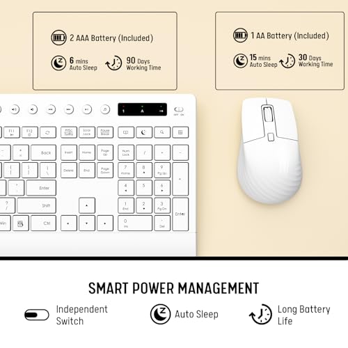 White Wireless Keyboard and Mouse Combo - Full-Size Quiet Keyboards with Palm Rest, Phone Holder, Multimedia Keys, Batteries Included, Office Key Board Compatible with Windows, PC, Laptop - Trueque - color: Snow White