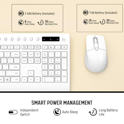 White Wireless Keyboard and Mouse Combo - Full-Size Quiet Keyboards with Palm Rest, Phone Holder, Multimedia Keys, Batteries Included, Office Key Board Compatible with Windows, PC, Laptop - Trueque - color: Snow White