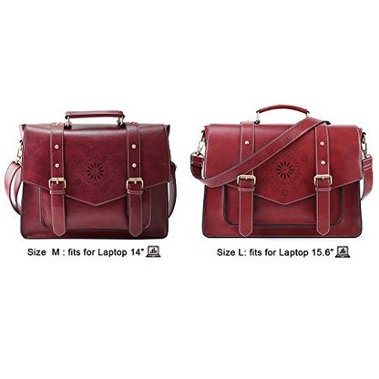 ECOSUSI Backpack for Women Briefcase Messenger Laptop Bag Vegan Leather Satchel Work Bags Fits 15.6 inch Laptops, Red - color: 3red-l