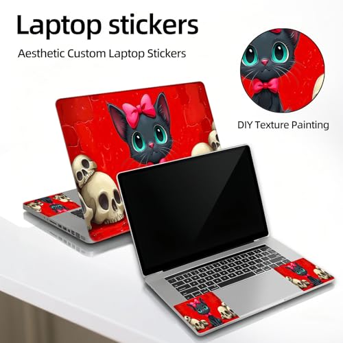 Universal Laptop Skin Sticker Decal, 12"-15.6" Aesthetic Vinyl Wrap, Black Cat Skulls Waterproof Notebook Cover Art Protector for MacBook HP Dell Lenovo, Fits 13" 14" 15" 15.6" - color: Black Cat Skulls