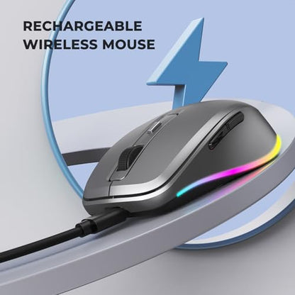PEIOUS Wireless Mouse Jiggler - LED Wireless Mice with Build-in Mouse Mover, Rechargeable Moving Mouse for Laptop with Undetectable Random Movement Keeps Computers Awake - Space Grey - color: Space Grey