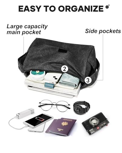 Messenger Bag for Men, Crossbody Bag Aesthetic, Water Resistant Unisex Classic Canvas Shoulder Bag - color: B1-black